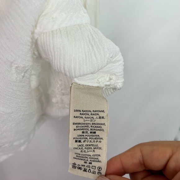 Free People White Embroidered Long Sleeve V-Neck Blouse Size Large - Picture 2 of 7